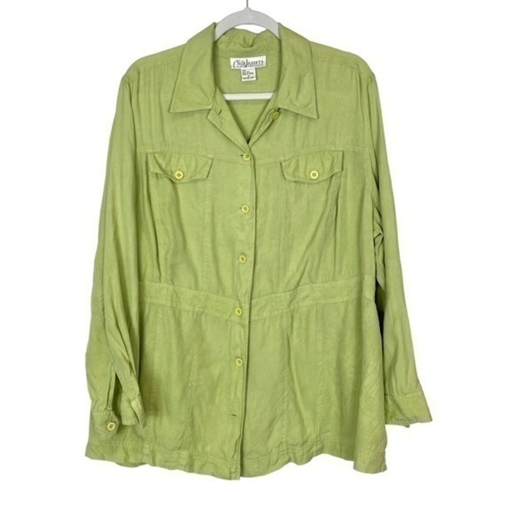 Diane Von Furstenberg Silk Assets Green Button Up Lightweight Shirt jacket 1X